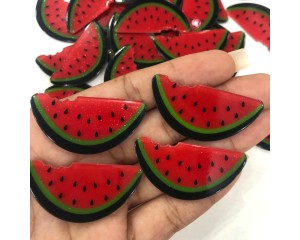 APLIQUE MELANCIA COM GLITTER DE ACRILICO KIT C/ 6UN